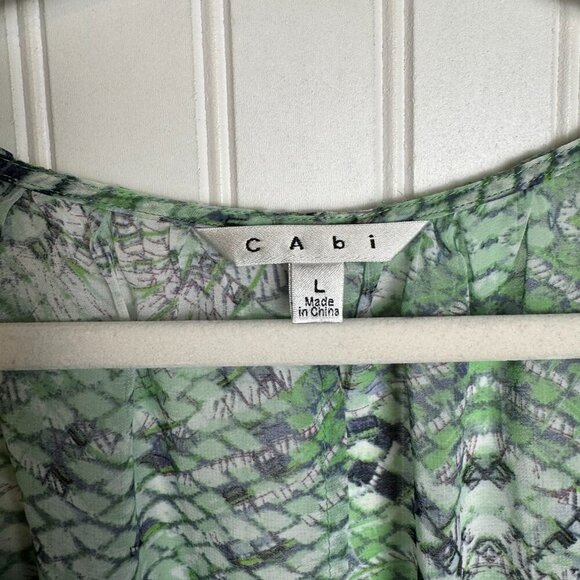 Cabi Darby Green Snakeskin Print Semi Sheer Top B3 - Picture 3 of 5